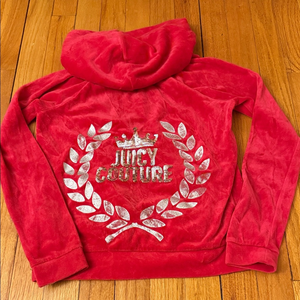Juicy Couture Kids Hoodie in Red with Silver Accents ** Missing Zipper Pull Tab*